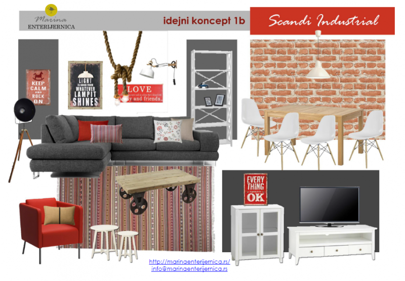 dnevna soba- kombinacija industrijskog i skandinavskog stila